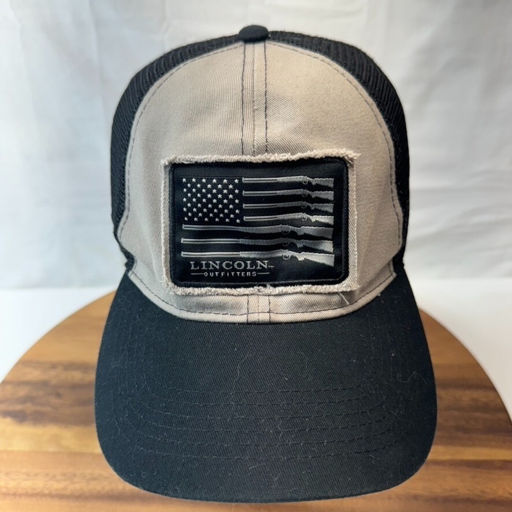 Lincoln Outfitters Hat Cap‎ Shotgun Flag Patch Adjustable Trucker Black White